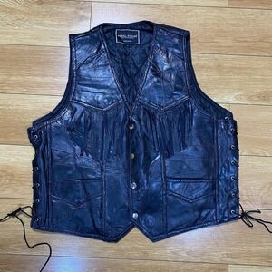 Rebel Ryder Vest L  Black  Leather Patchwork Biker Motorcycle Vintage